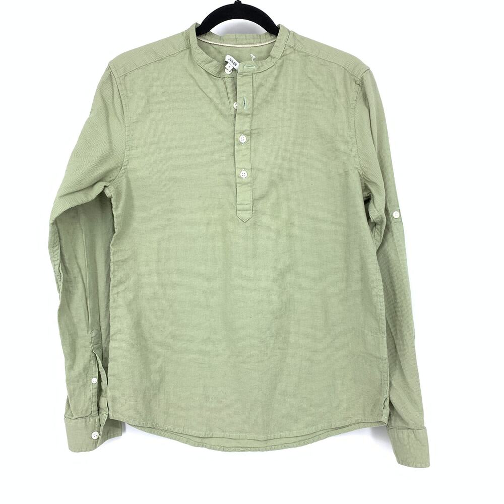 Jules Collarless Long Sleeve Popover Regular Theo Shirt Mens Sz S Green Cotton